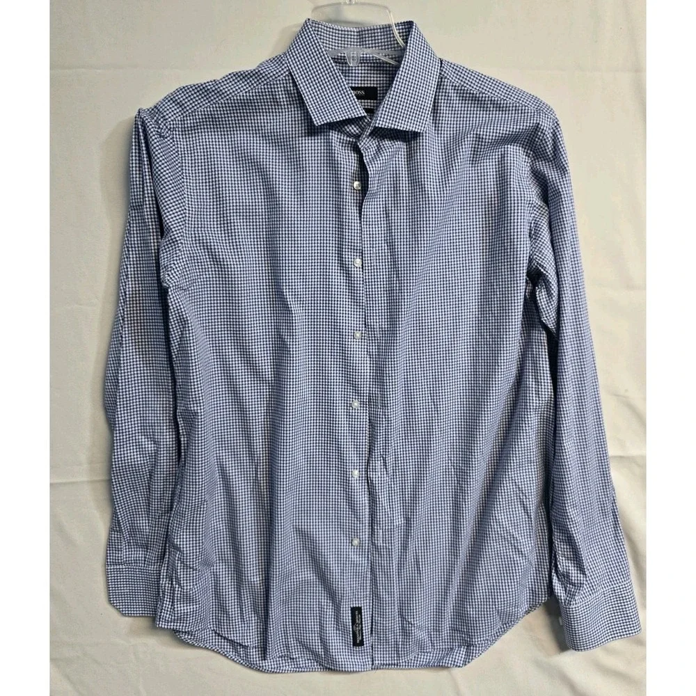 Hugo Boss Men's Dress Shirt 17 XL Blue Checkered
